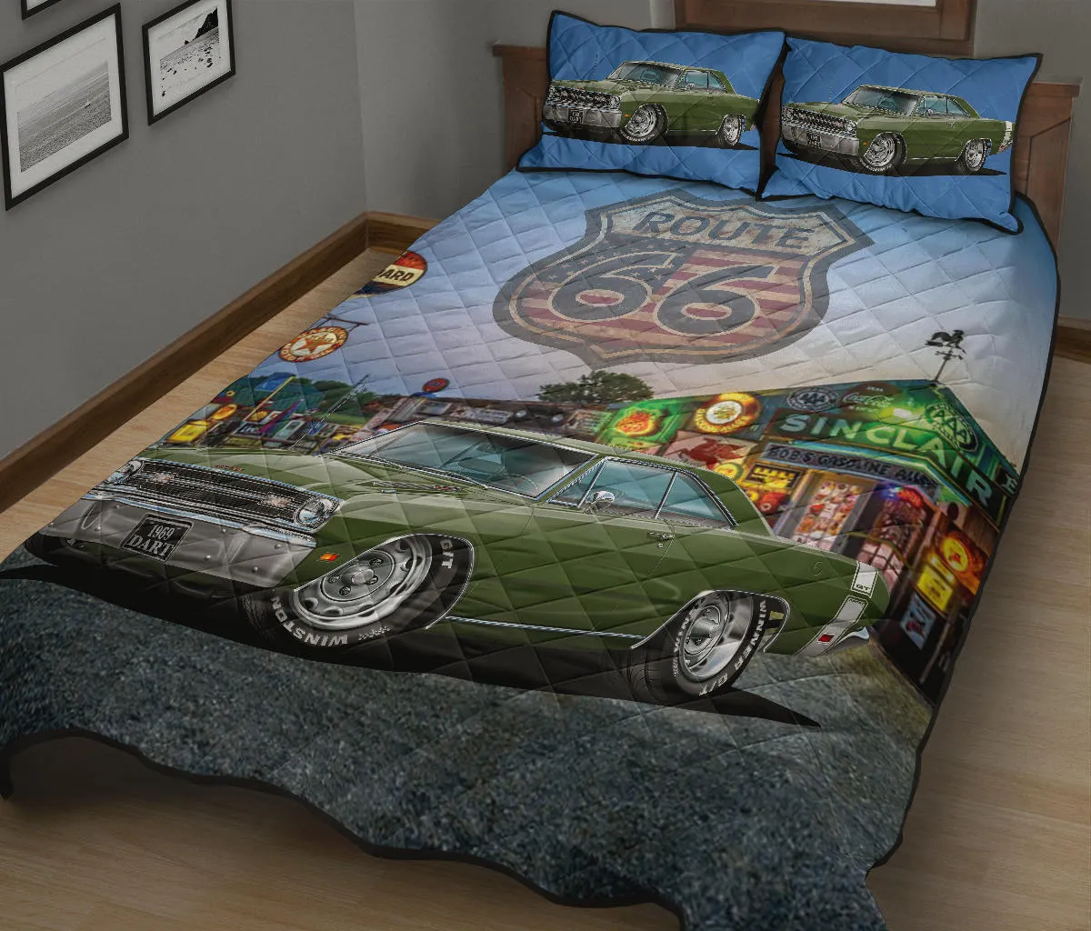 1969 Dodge Dart Dark Green Route 66 Quilt Set