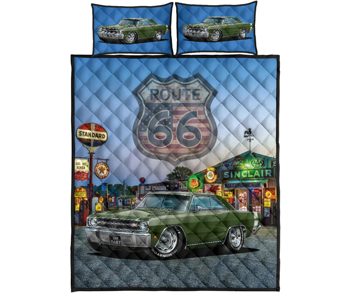 1969 Dodge Dart Dark Green Route 66 Quilt Set