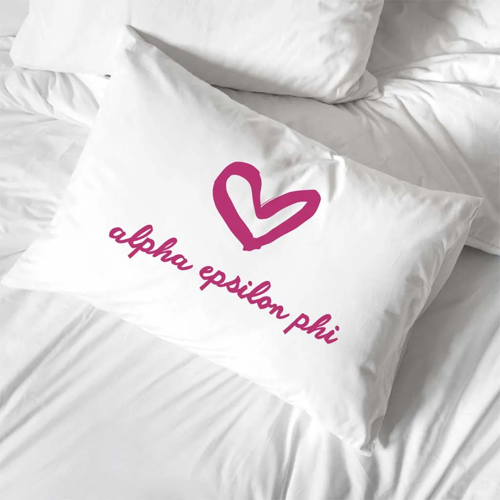 Alpha Epsilon Phi Sorority Name with Heart Design on Printed Pillowcase