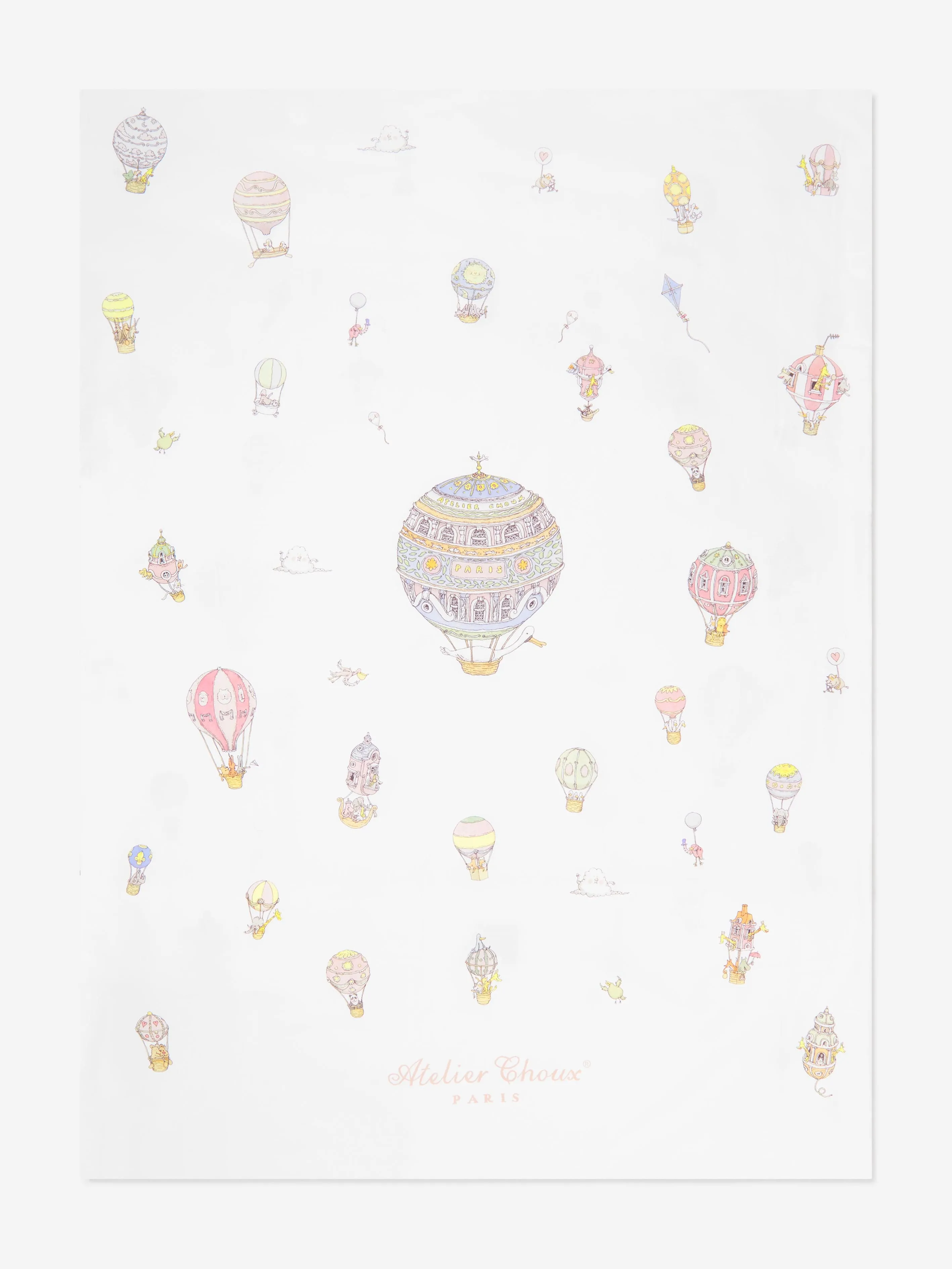 Atelier Choux Baby Hot Air Balloons Satin Duvet Cover in White