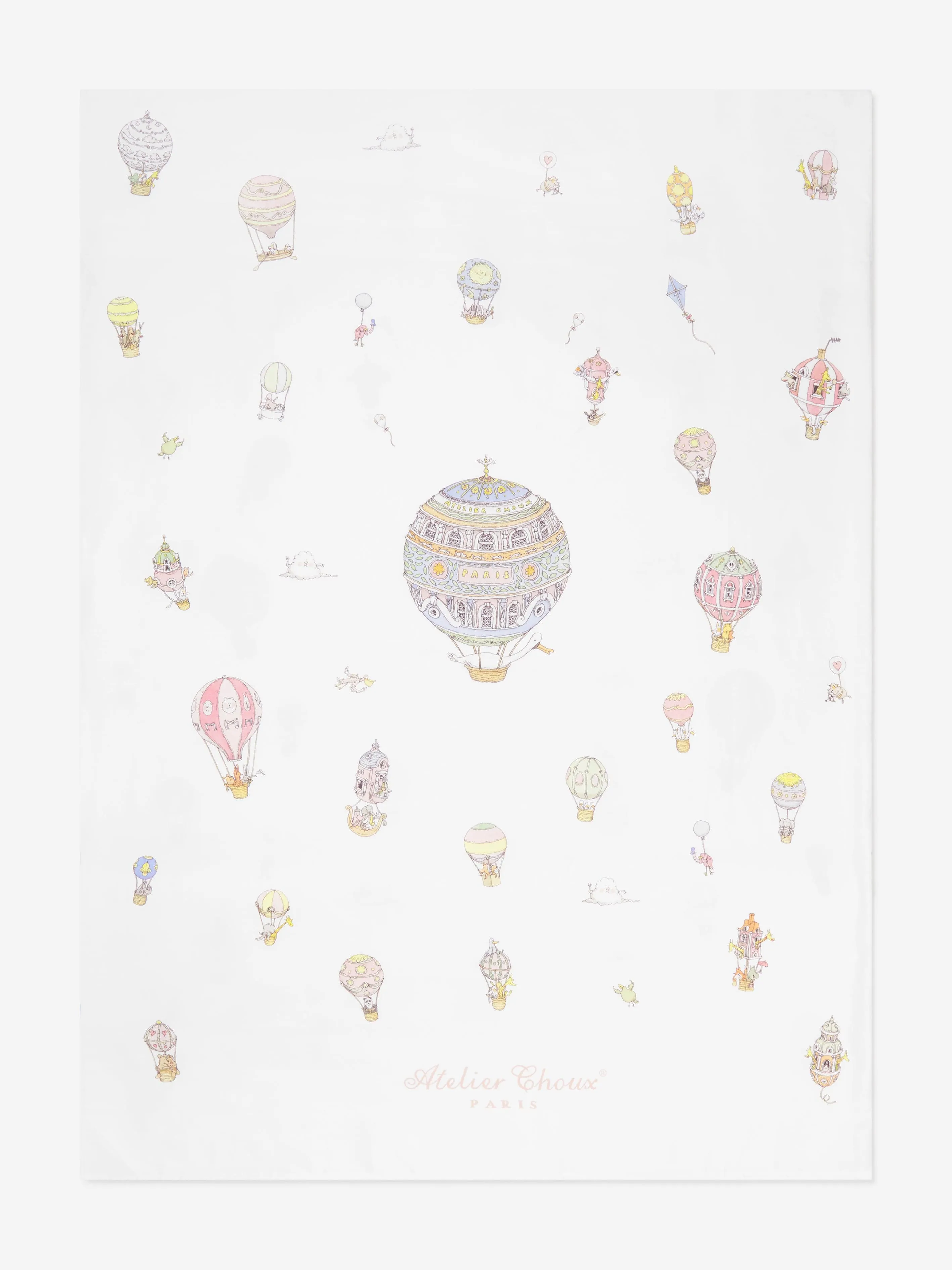 Atelier Choux Baby Hot Air Balloons Satin Duvet Cover in White