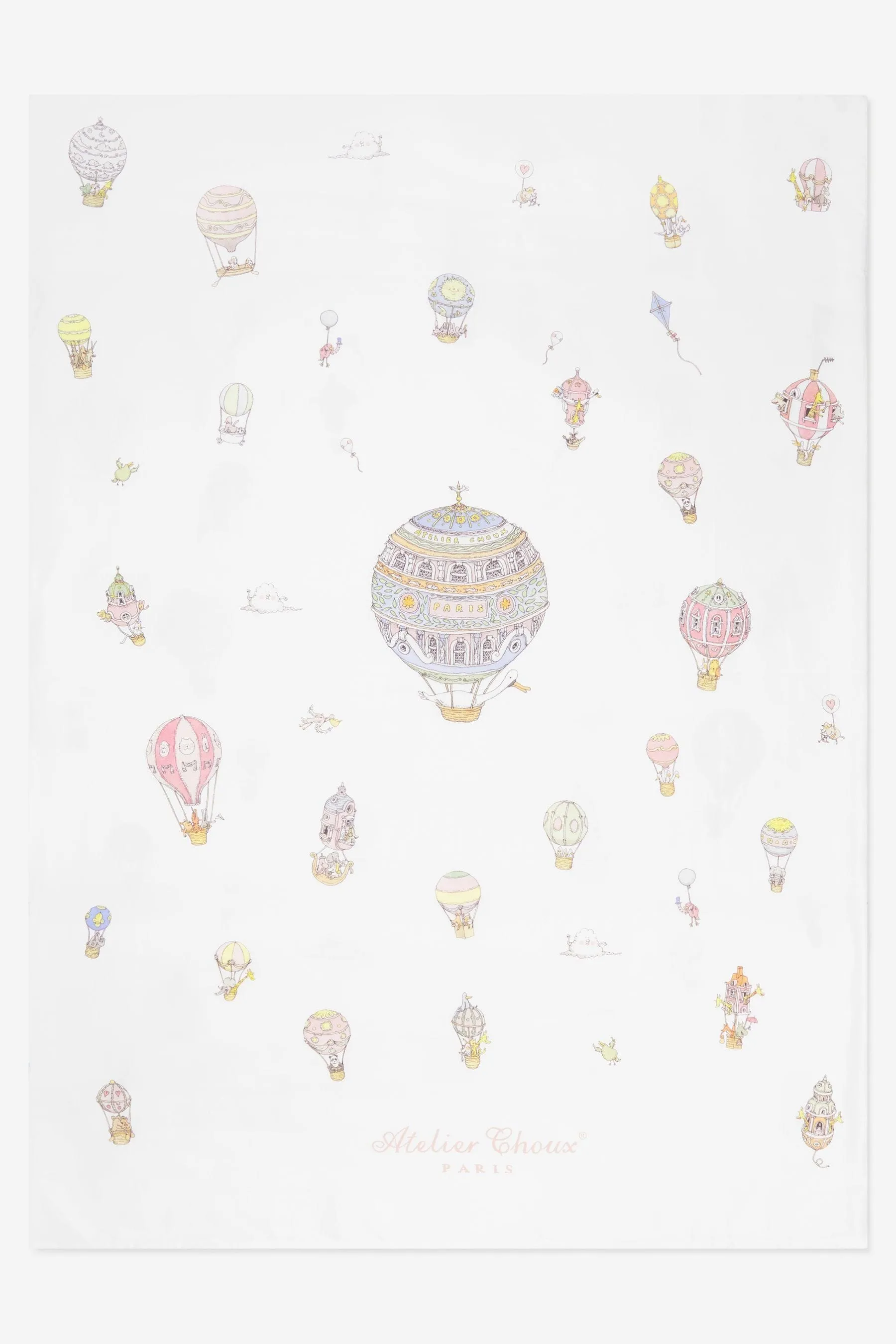 Atelier Choux Baby Hot Air Balloons Satin Duvet Cover in White