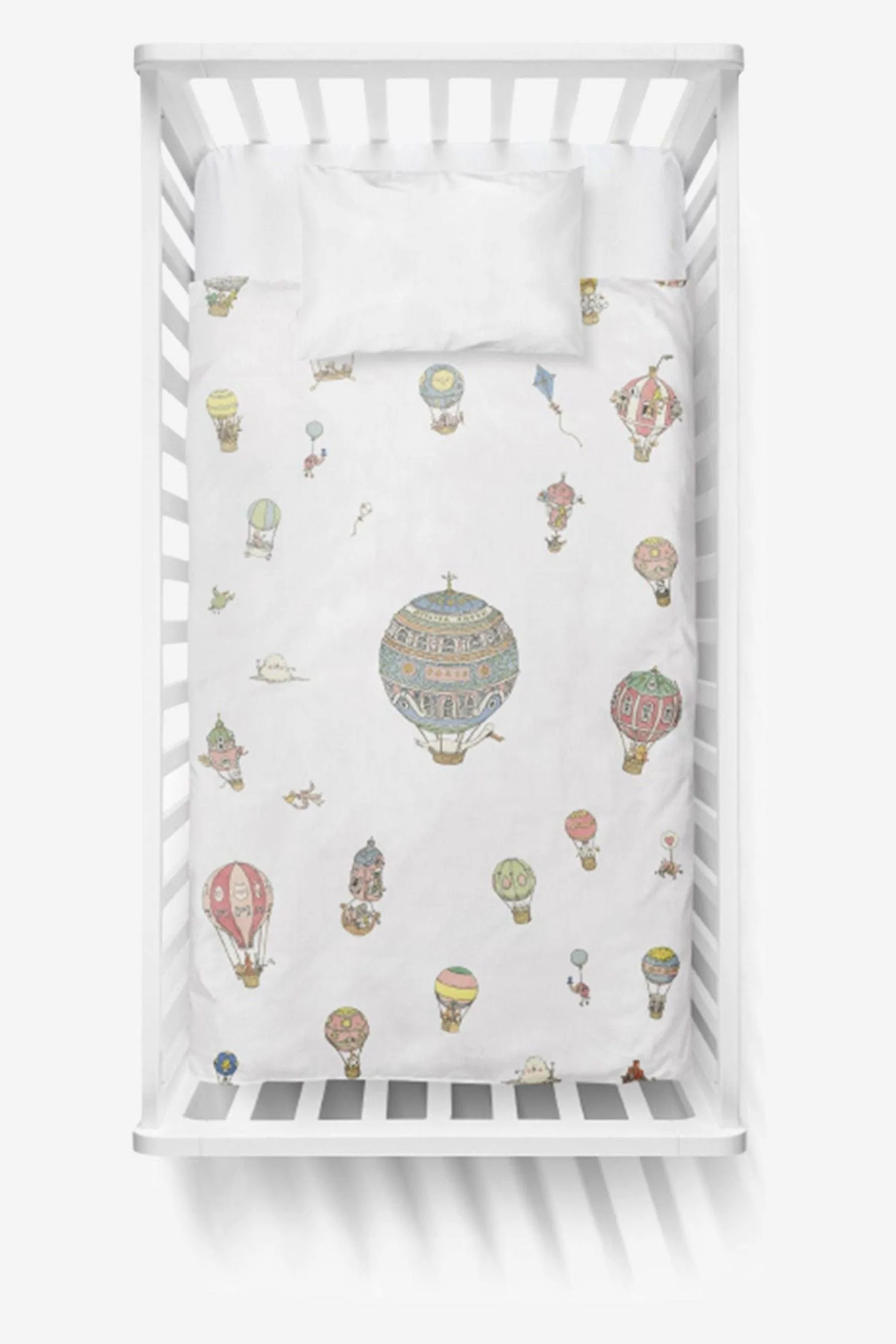 Atelier Choux Baby Hot Air Balloons Satin Duvet Cover in White