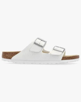 Birkenstock Arizona Birko-Flor Shiny Lizard White Two Bar Mules Narrow Width