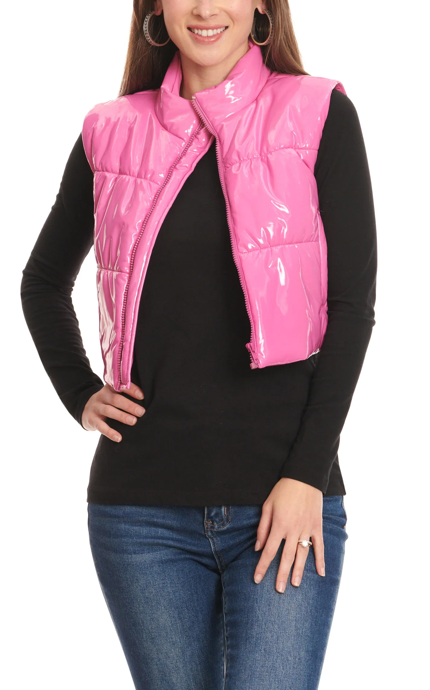 Blue B Women's Glossy Bubblegum Pink Puff Vest 