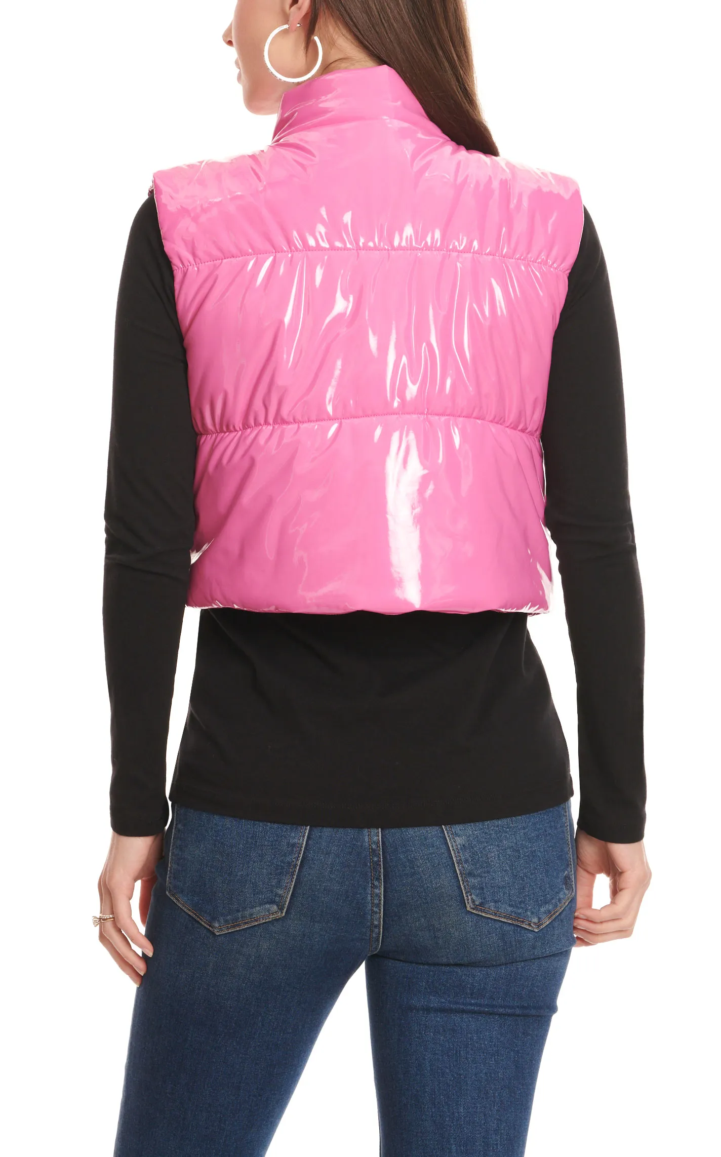 Blue B Women's Glossy Bubblegum Pink Puff Vest 