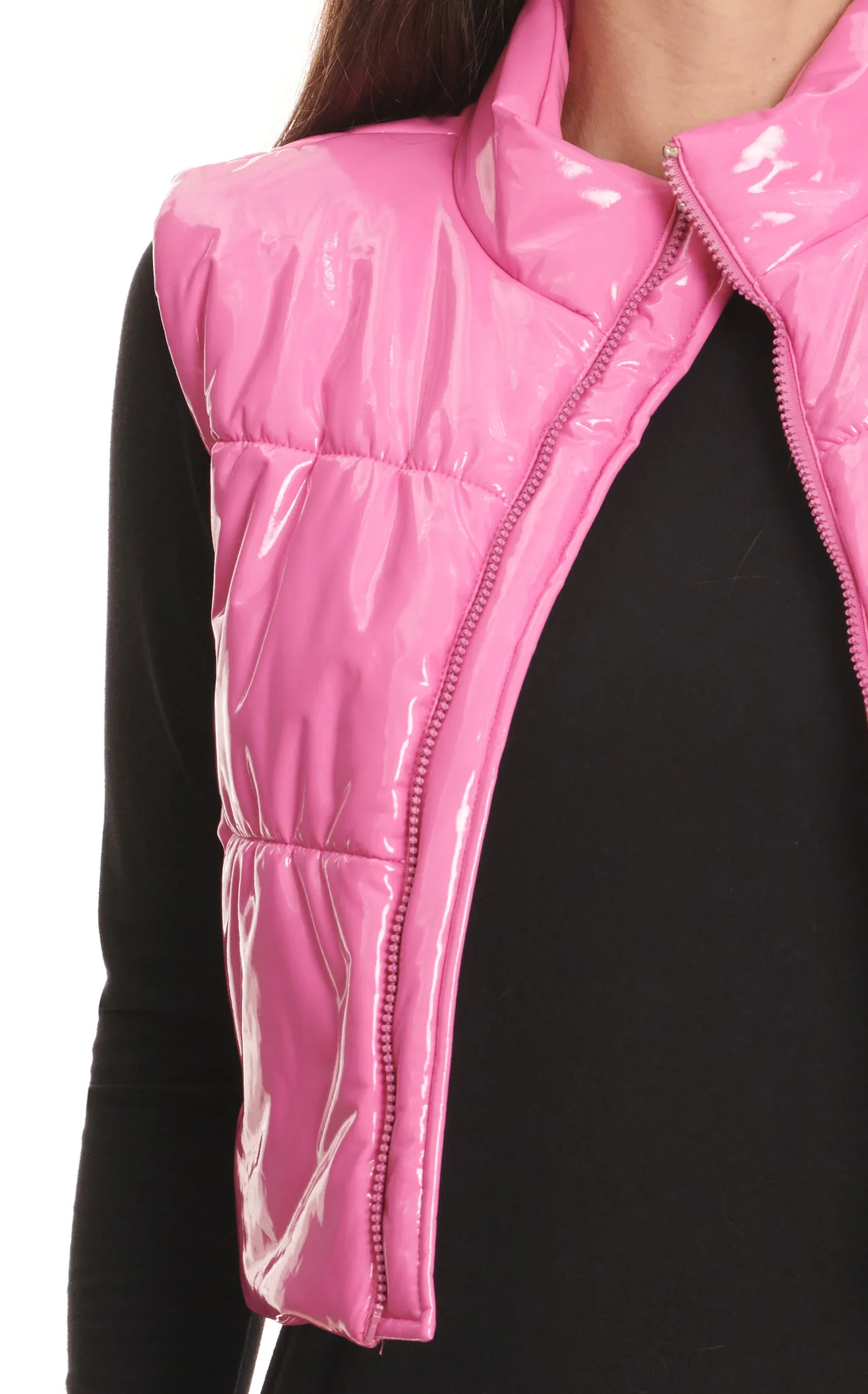 Blue B Women's Glossy Bubblegum Pink Puff Vest 