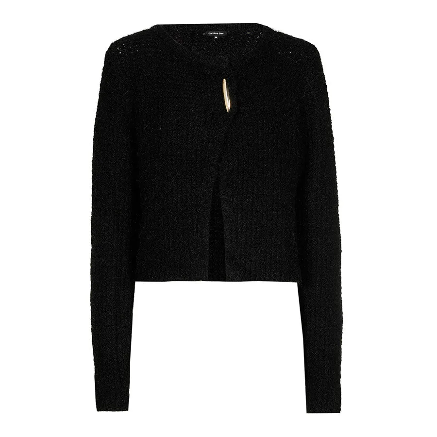 Caroline Biss BLACK ASYMMETRICAL CLOSURE CARDIGAN