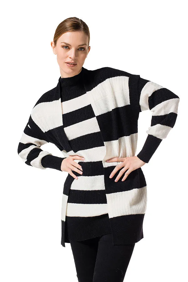 Caroline Biss STRIPED MID-LENGTH LOOSE CARDIGAN