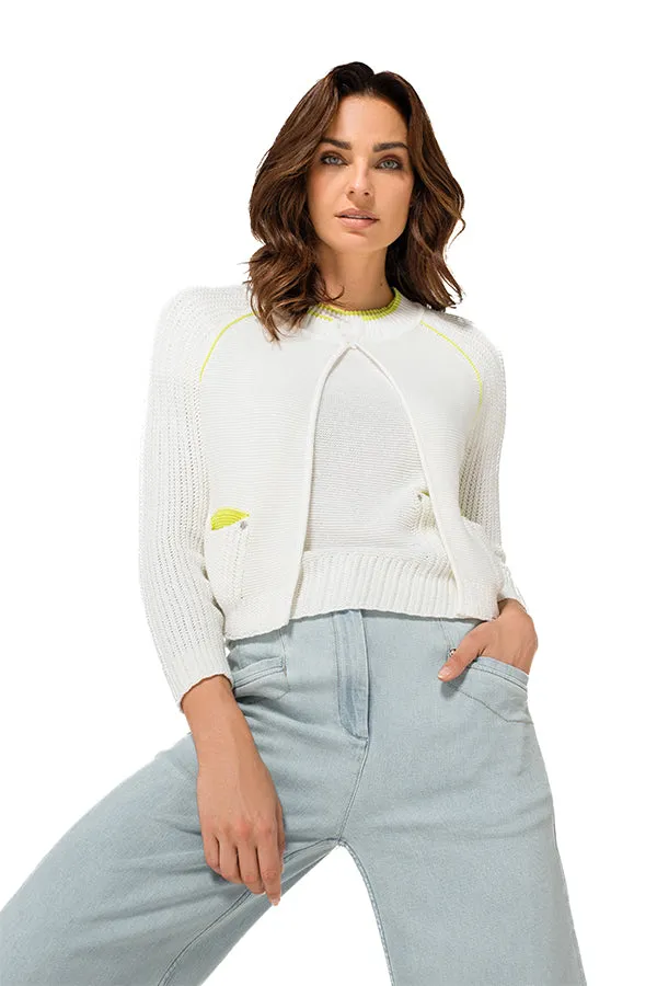 Caroline Biss YELLOW TRIM CARDIGAN