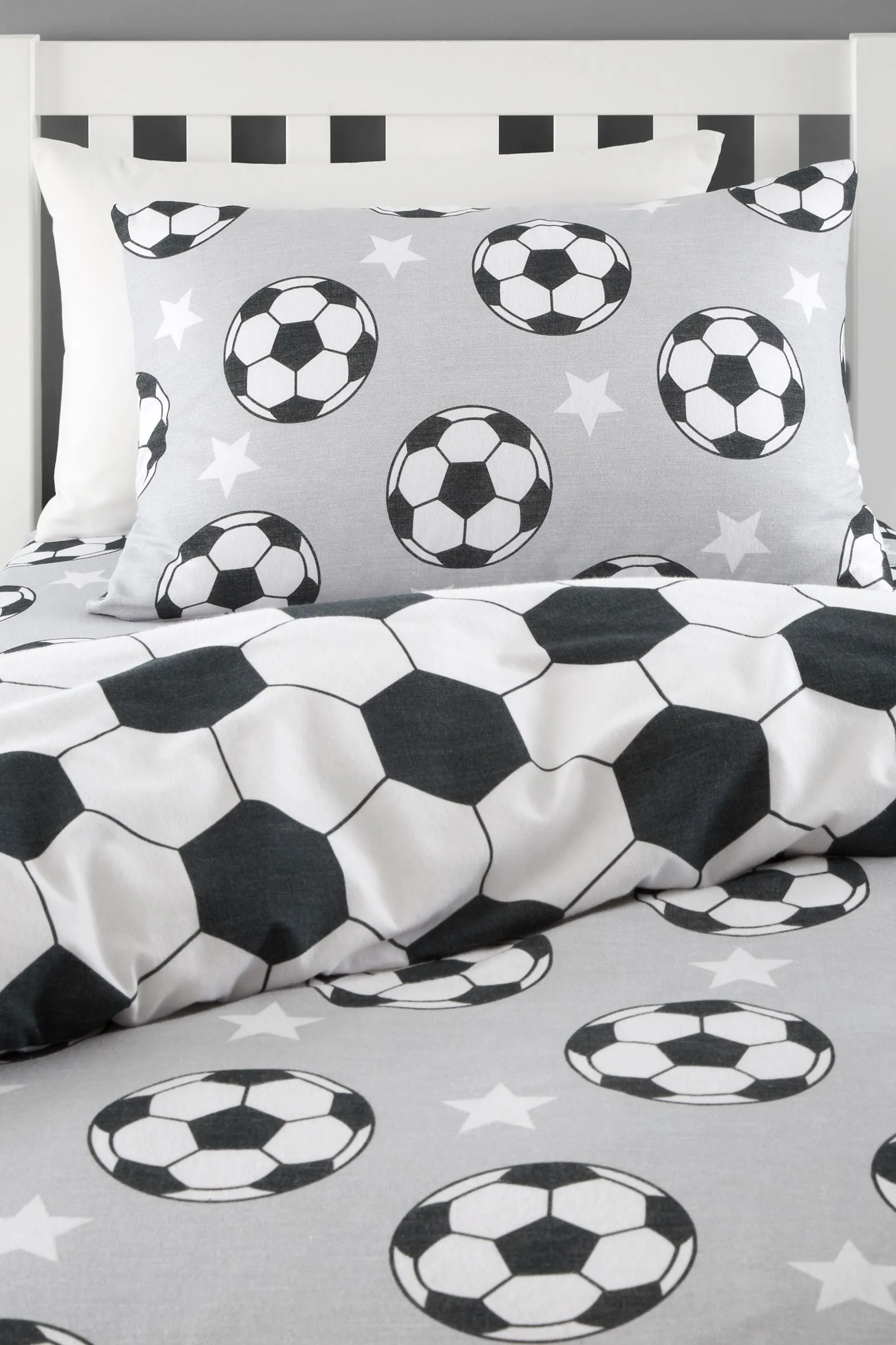 Catherine Lansfield Grey Brushed Cotton Football Stars Duvet Cover Set