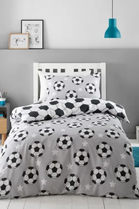 Catherine Lansfield Grey Brushed Cotton Football Stars Duvet Cover Set