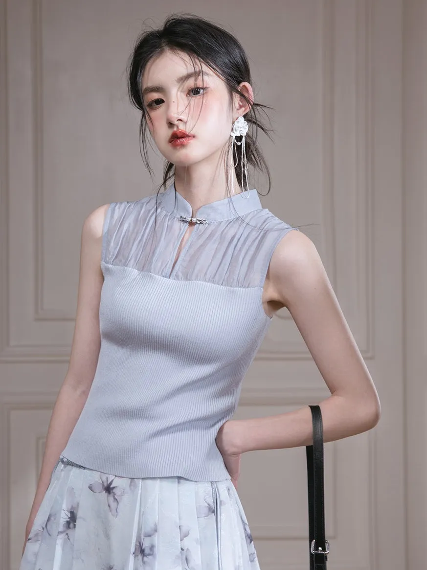 Chinese Style Spliced Knitted Sleeveless Top