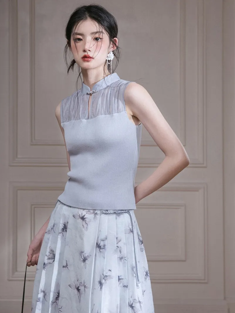 Chinese Style Spliced Knitted Sleeveless Top