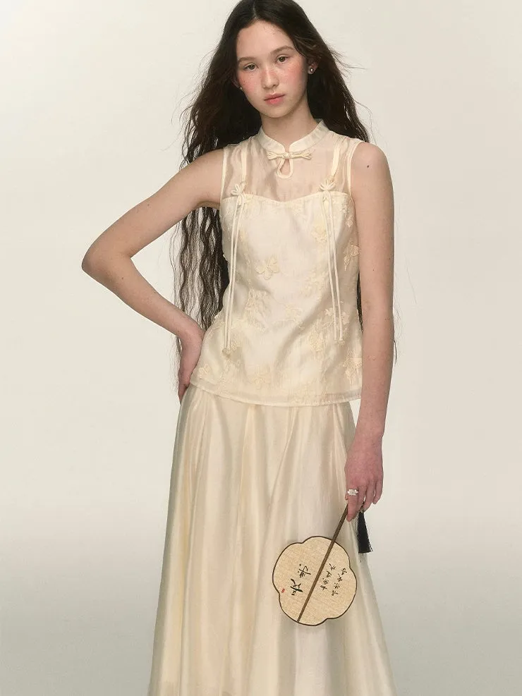 Chinese Style Three-dimensional Butterfly Sleeveless Top & Long Skirt