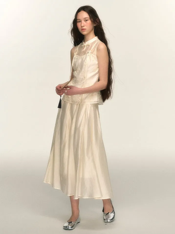 Chinese Style Three-dimensional Butterfly Sleeveless Top & Long Skirt