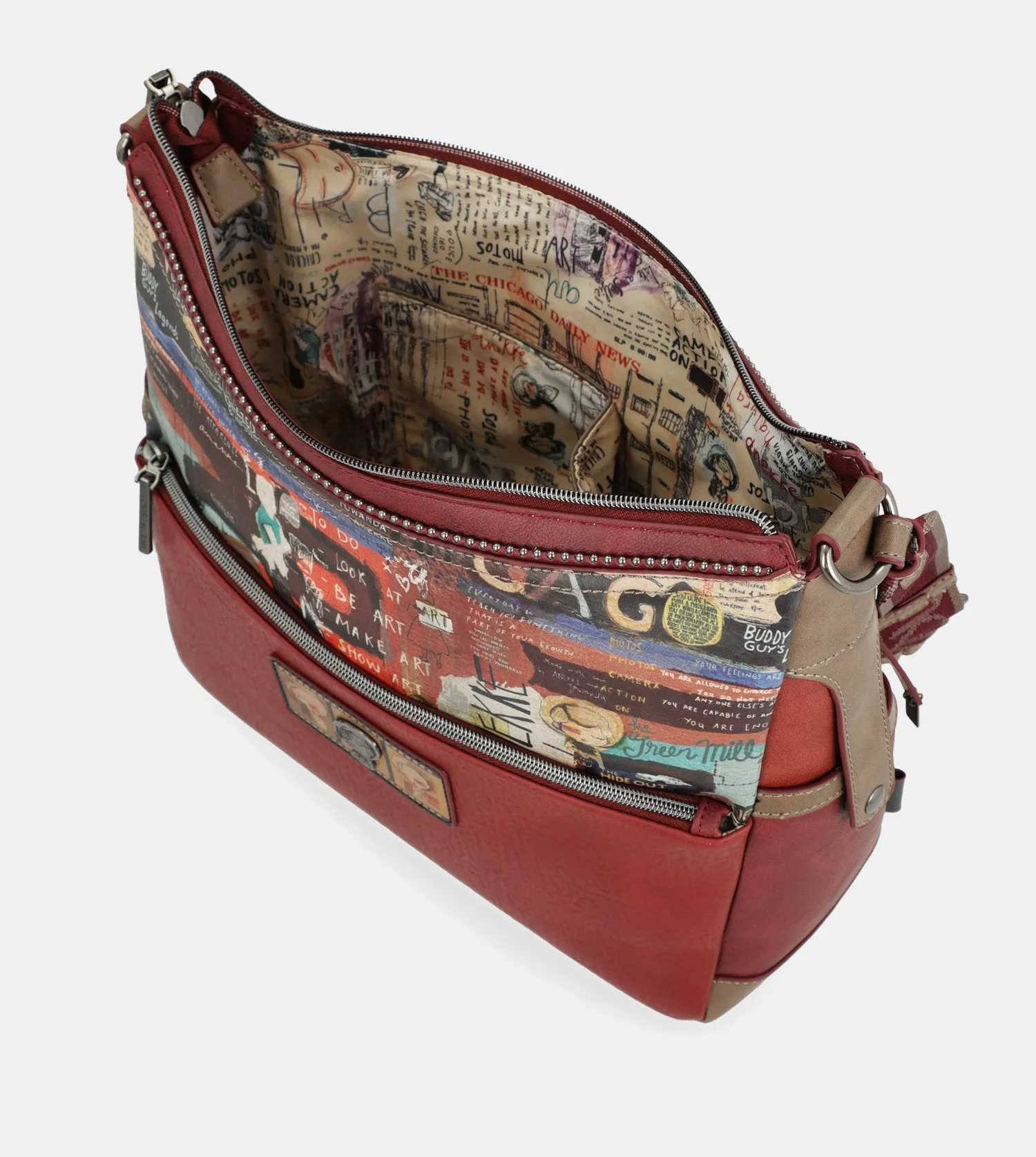 City Art large maroon crossbody bag