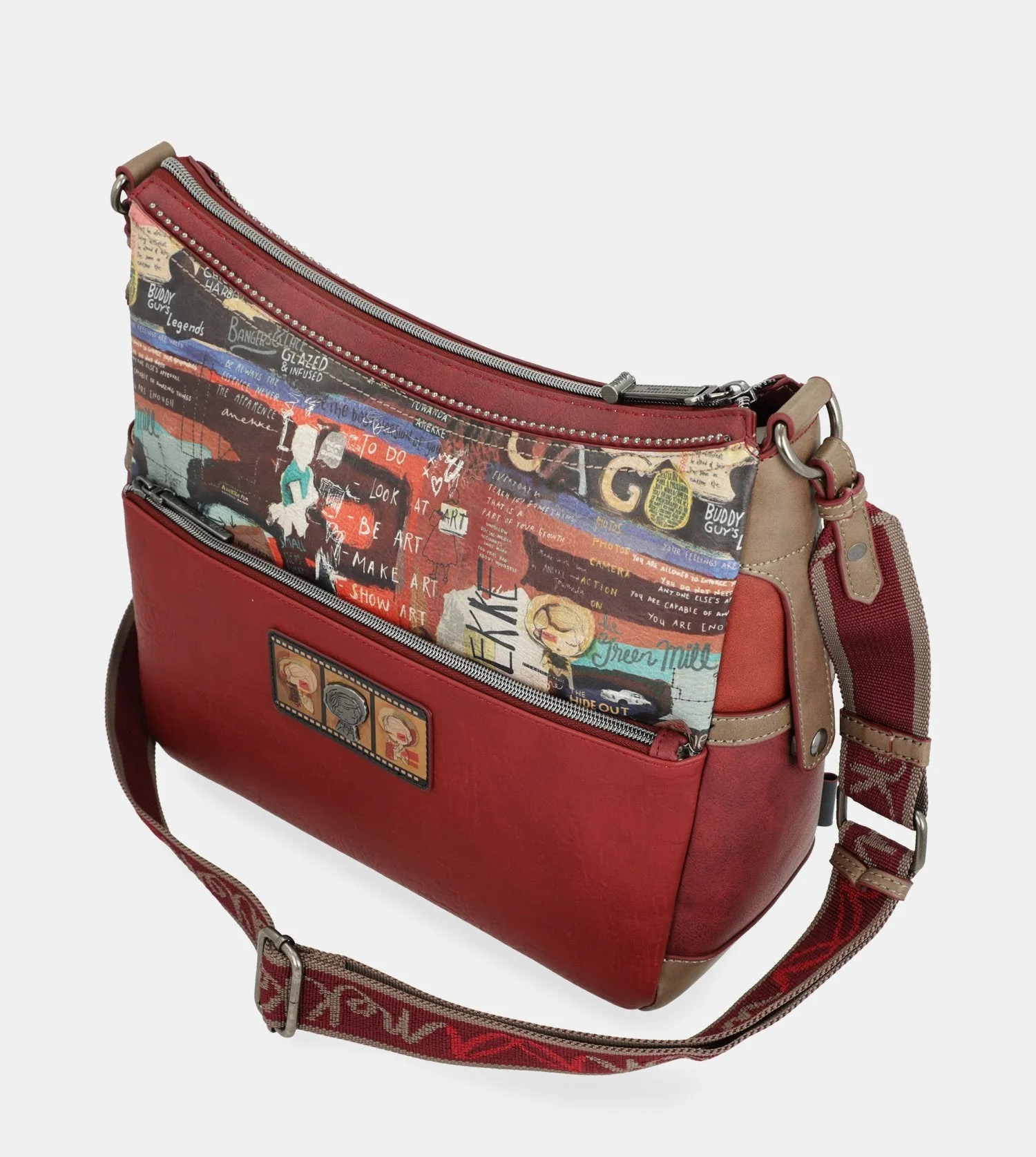 City Art large maroon crossbody bag