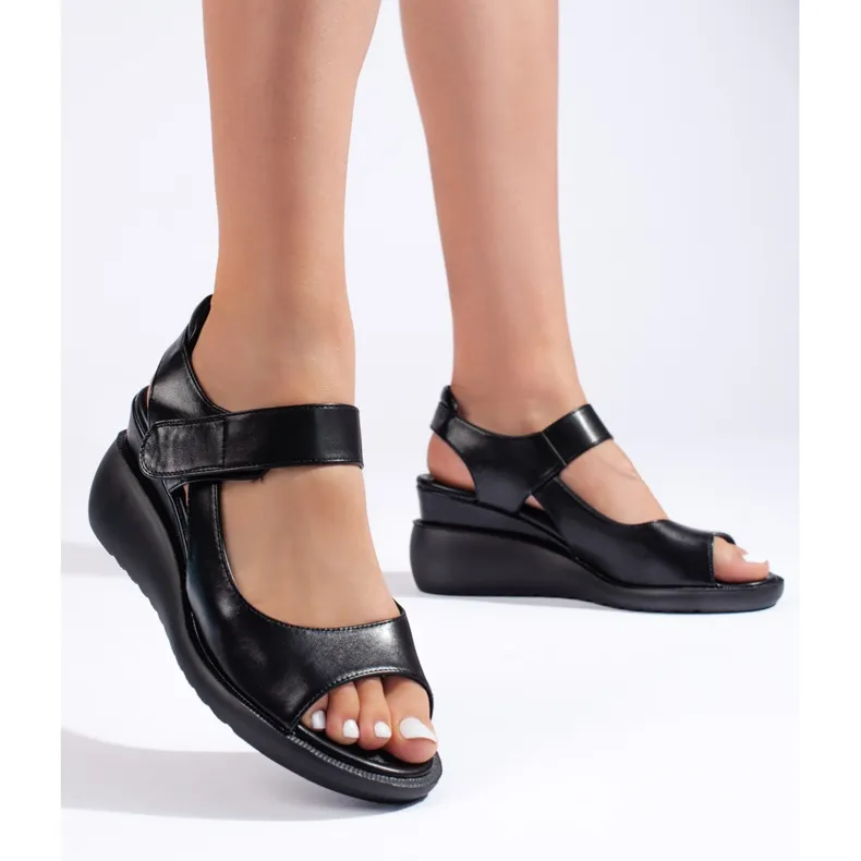 Comfortable black wedge sandals by Sergio Leone