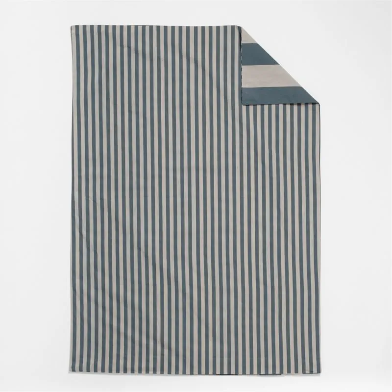 Crate&Barrel Riviera Slate Blue Reversible Stripe Organic Cotton ReversibleToddler Duvet Cover