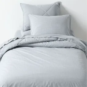 Crate&Barrel Stax Mini Grid Mist Blue Yarn-Dyed Organic Cotton Kids Twin Duvet Cover