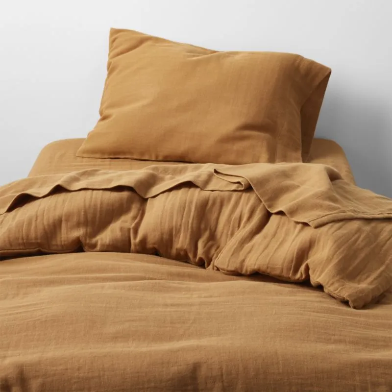 Crate&Barrel Supersoft Brulee Brown Organic Cotton Gauze Toddler Duvet Cover