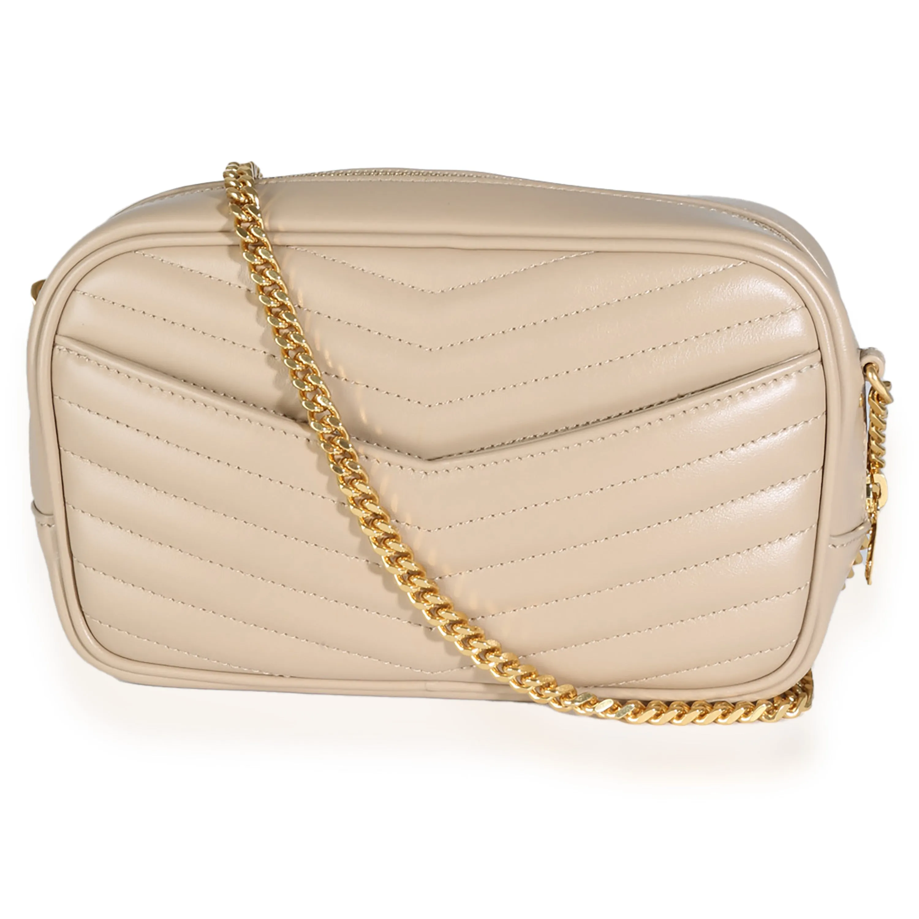 Dark Beige Chevron Calfskin Mini Lou Crossbody Bag