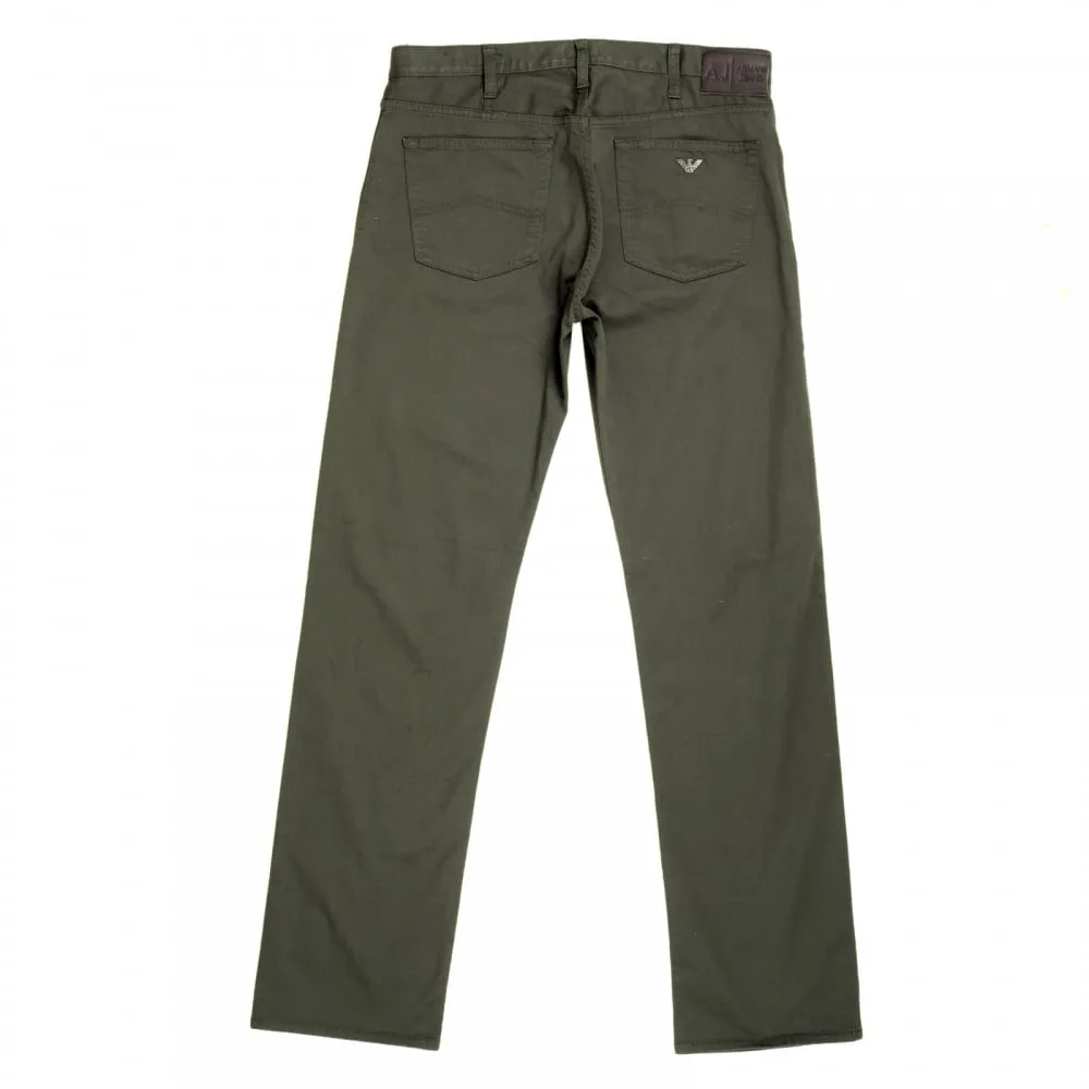 Dark Green J21 Regular Fit Stretch Jeans for Men with Button Fly and Metal Eagle Logo on Back Pocket