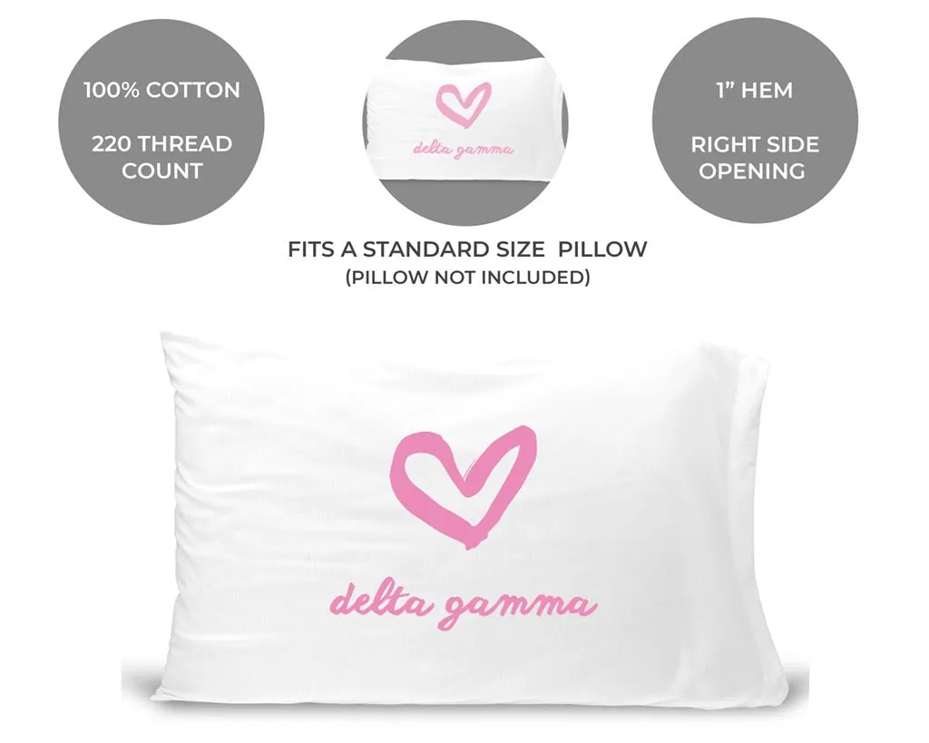 Delta Gamma Sorority Name with Heart Design on Printed Pillowcase