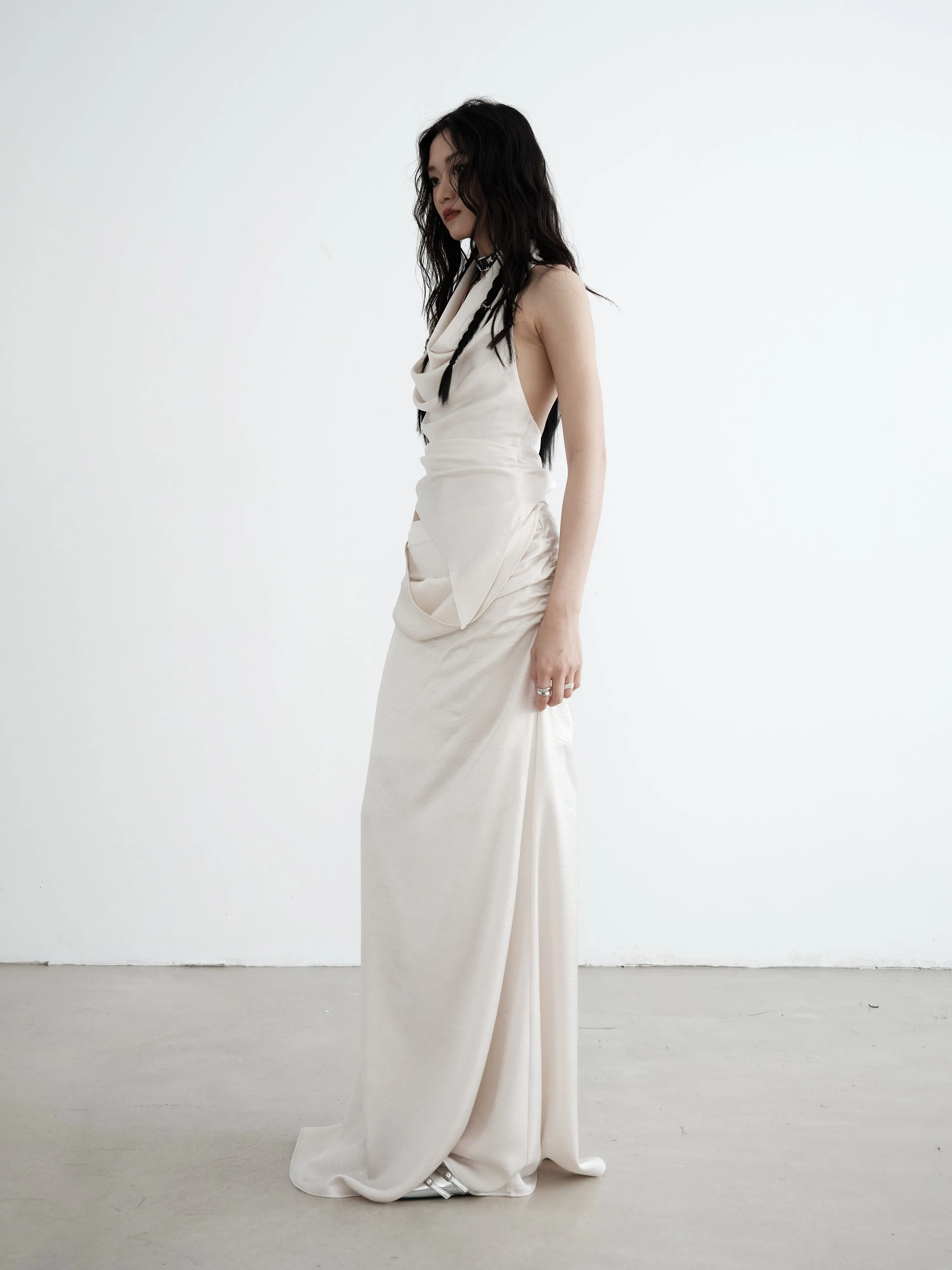 Draped Halter-neck Sleeveless Top & Maxi Skirt Set-up