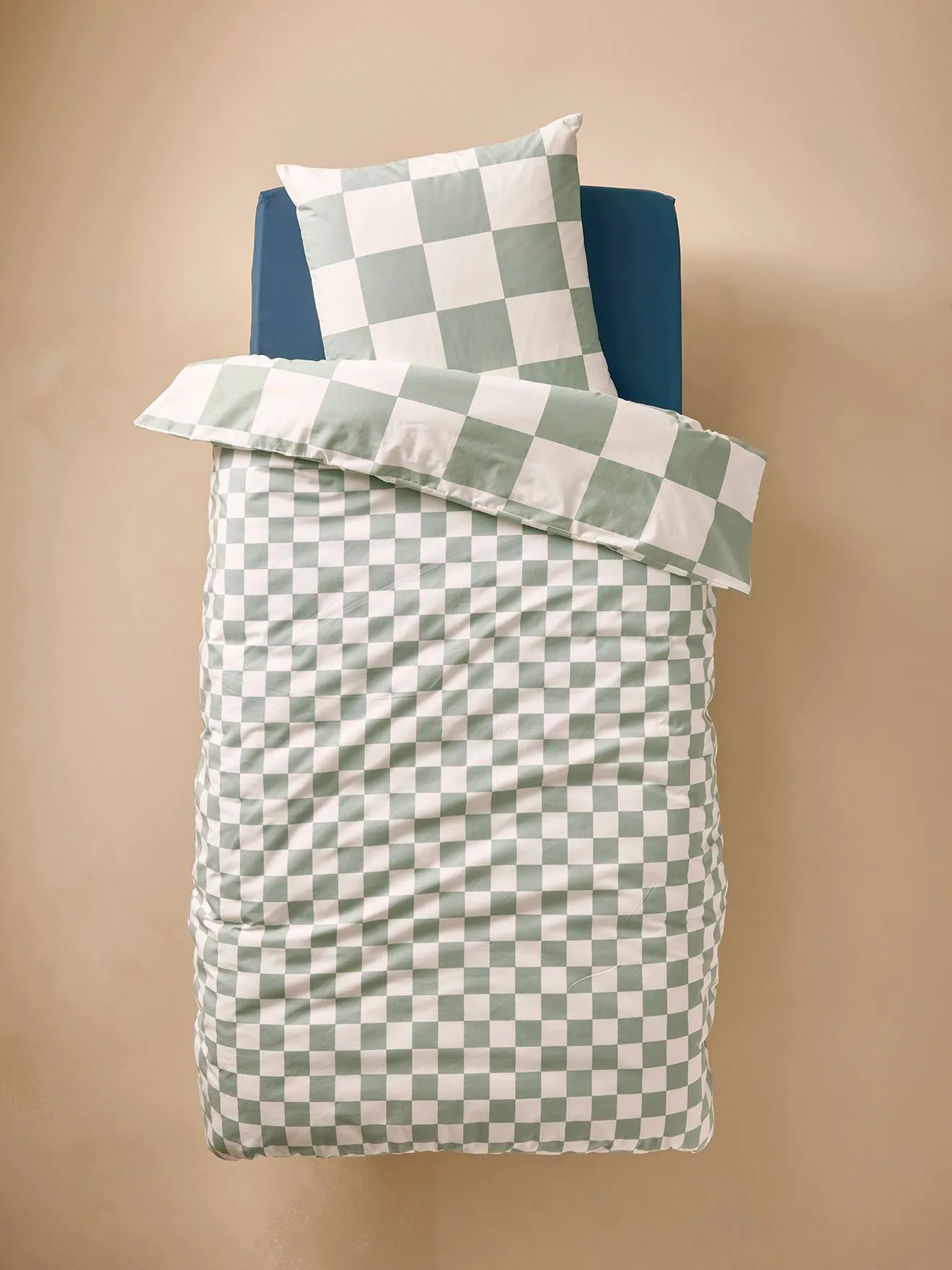 Duvet Cover + Pillowcase Set for Children, with Recycled Cotton Content, Damier Freestyle - chequered green