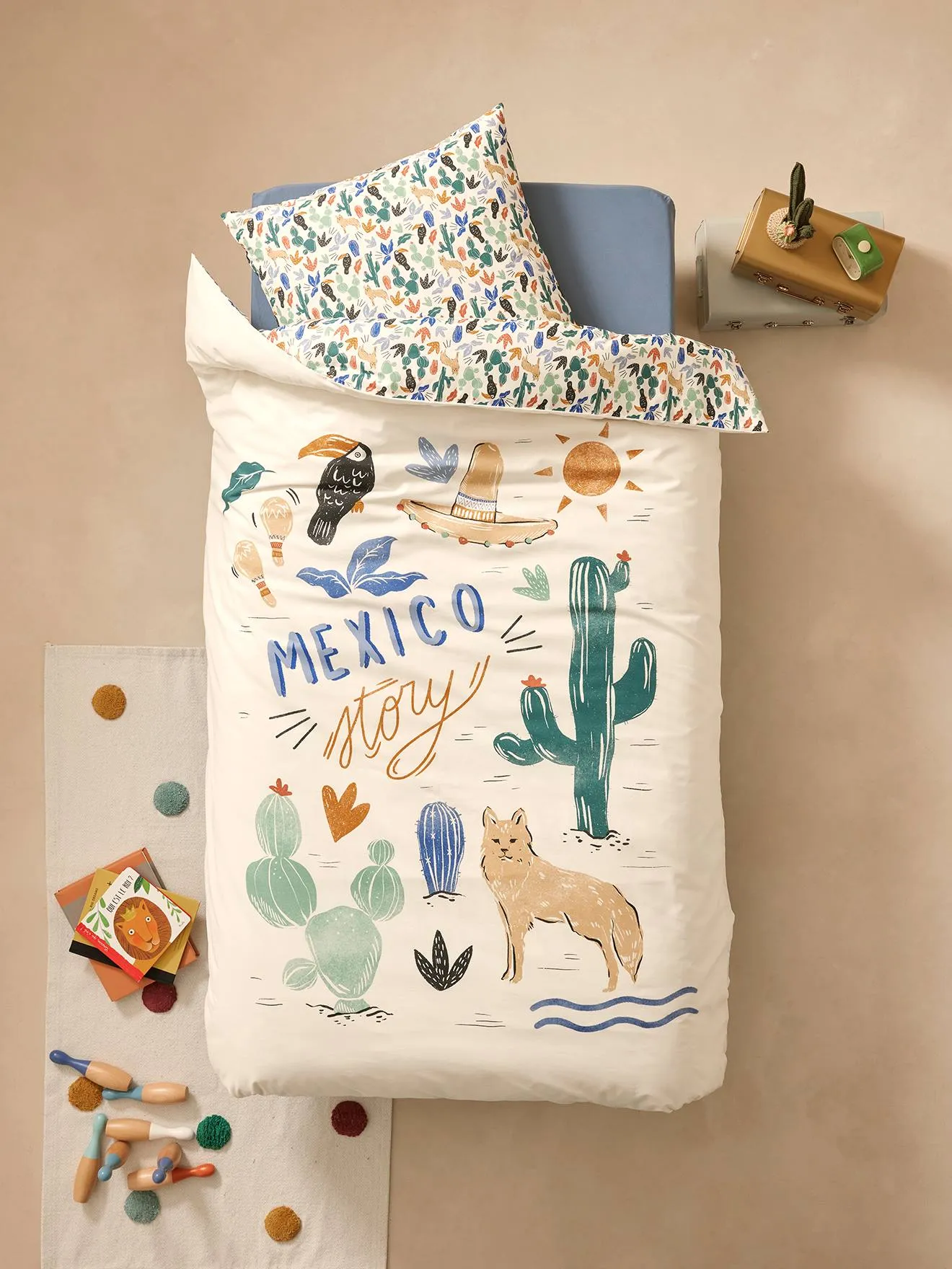 Duvet Cover + Pillowcase Set with Recycled Cotton, Mexicool - multicoloured