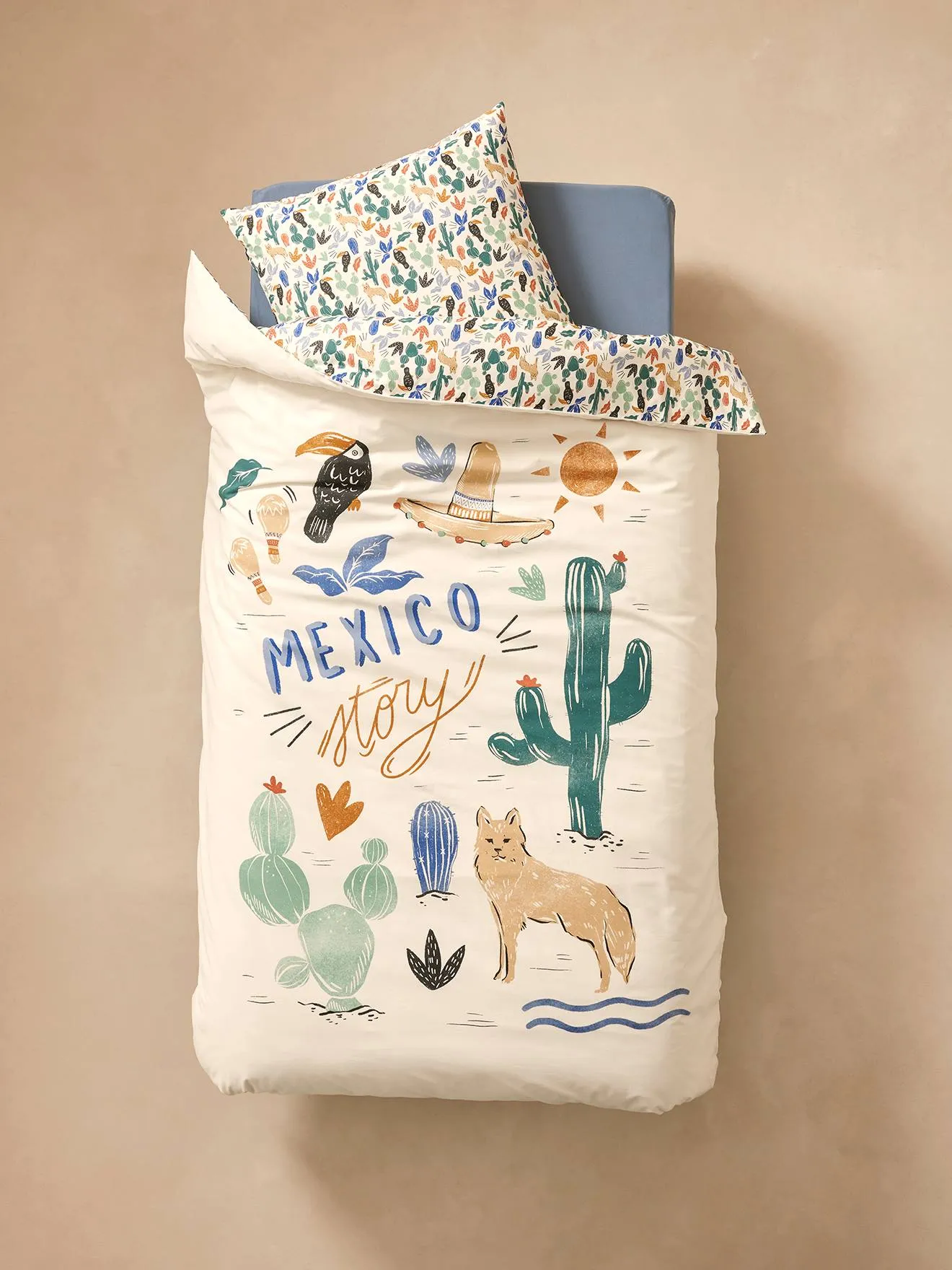 Duvet Cover + Pillowcase Set with Recycled Cotton, Mexicool - multicoloured