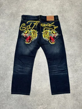 Ed Hardy Darkwash Tiger Head Embroidered Jeans