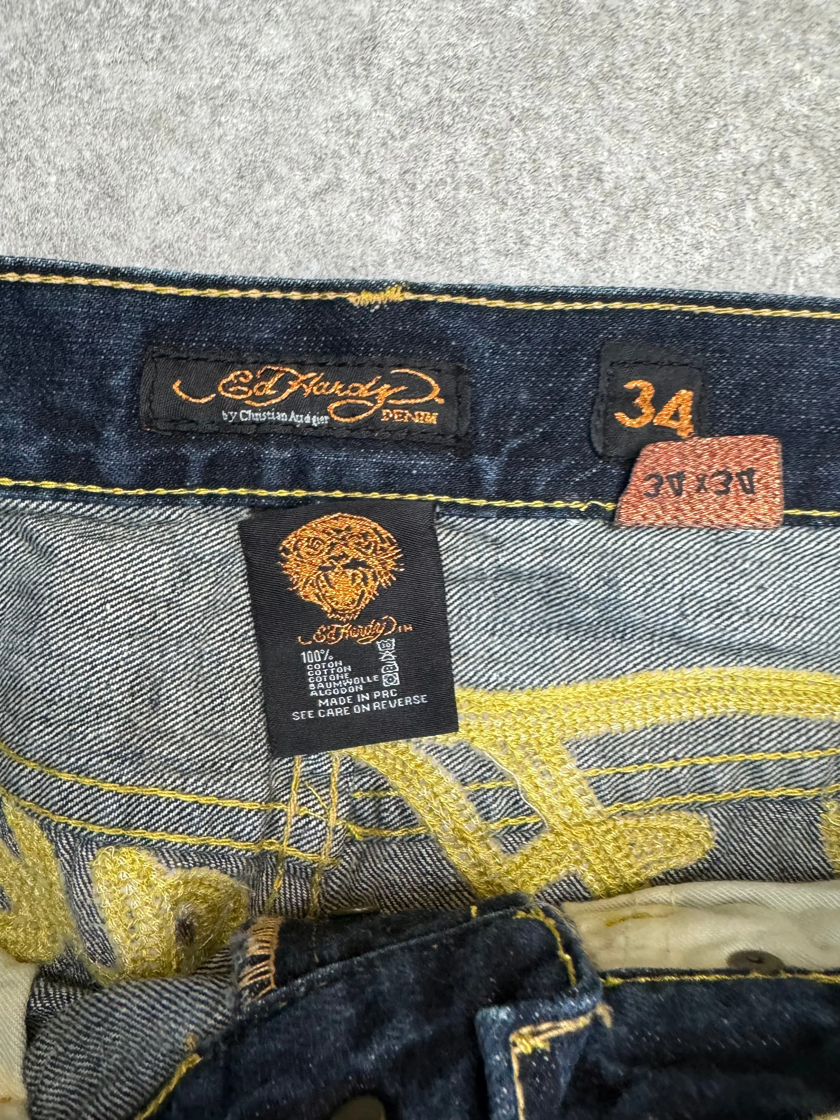 Ed Hardy Darkwash Tiger Head Embroidered Jeans