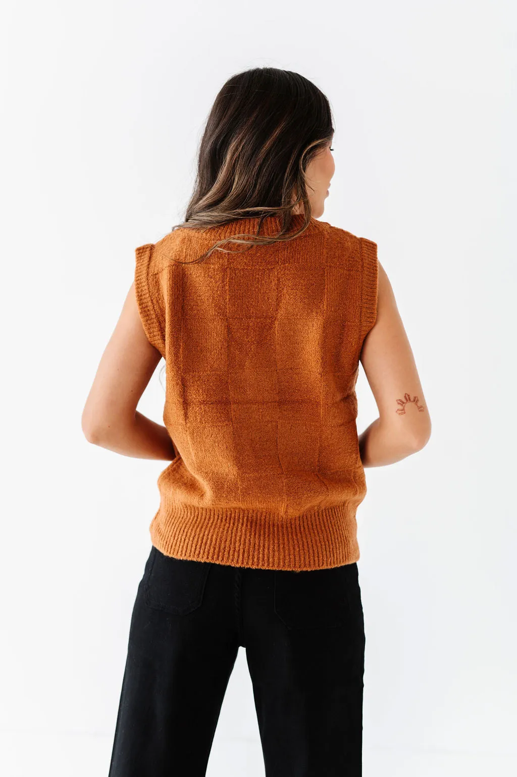 Edie Checkered Sweater Vest in Chocolate