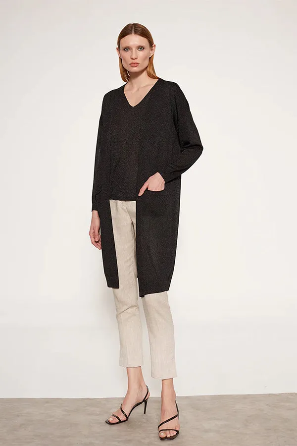 Escorpion LUREX DROPPED ARMHOLES BLACK LONG CARDIGAN