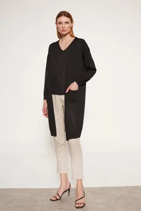 Escorpion LUREX DROPPED ARMHOLES BLACK LONG CARDIGAN