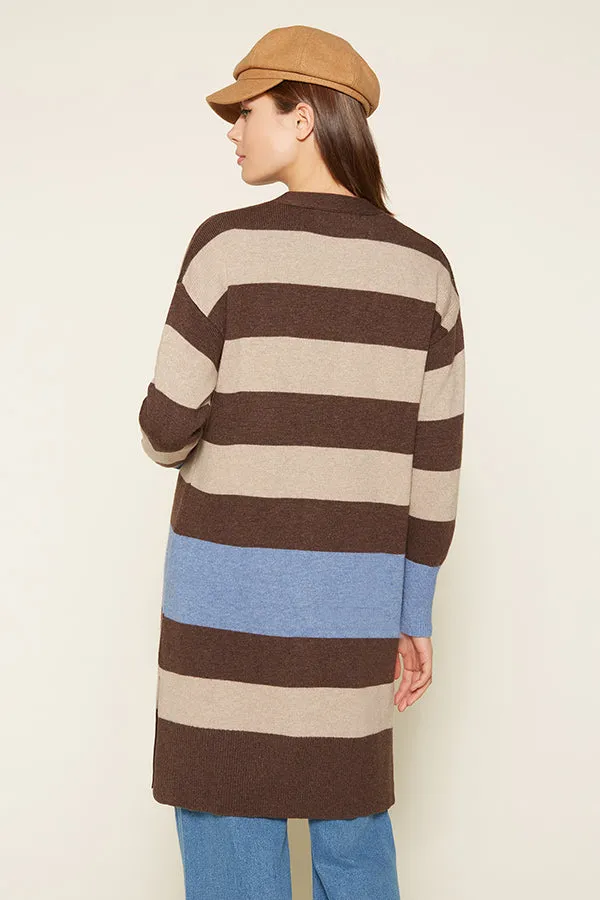 Escorpion STRIPED LONG BUTTONED CARDIGAN