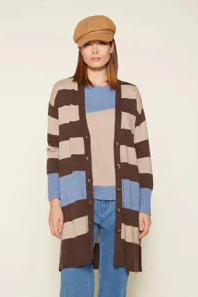 Escorpion STRIPED LONG BUTTONED CARDIGAN