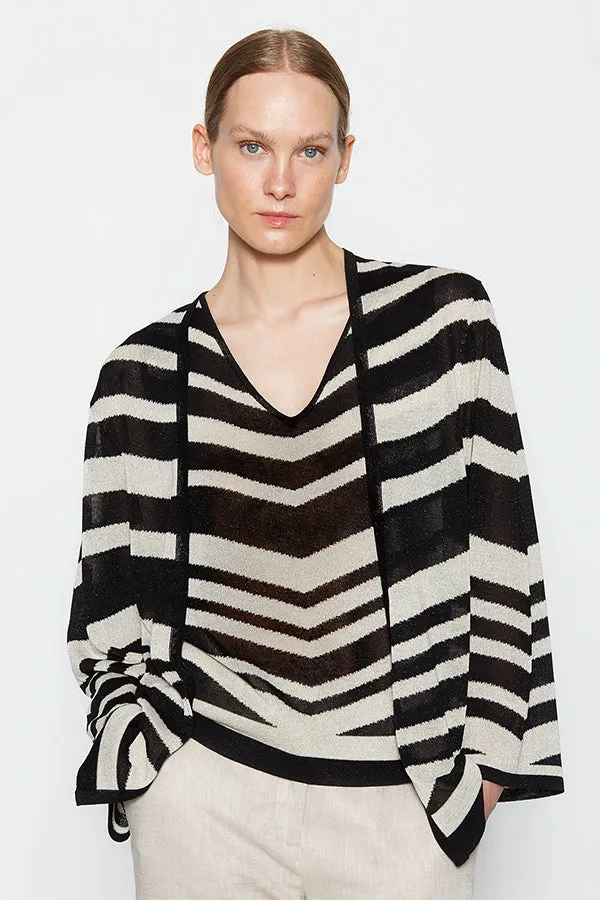 Escorpion TWO-TONE METALLIC INTARSIA DROPPED SLEEVE CARDIGAN