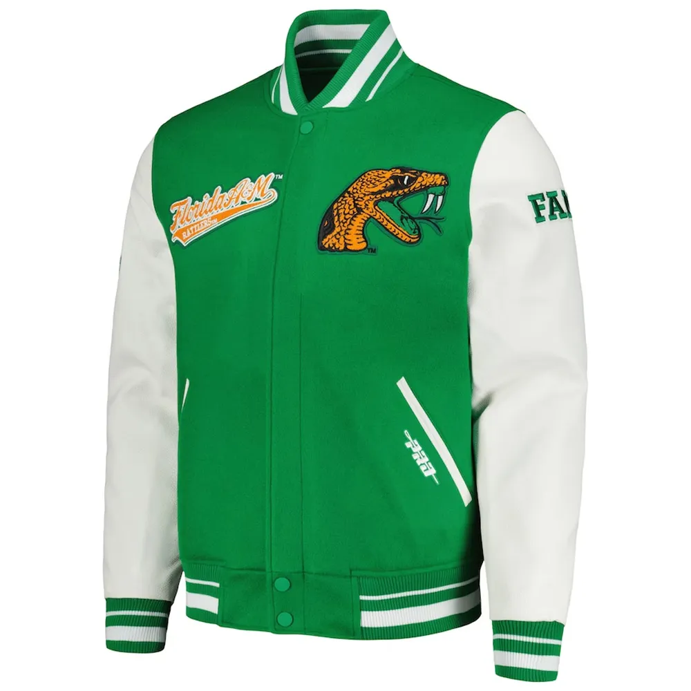 Florida A&M Rattlers Script Green and White Varsity Jacket 