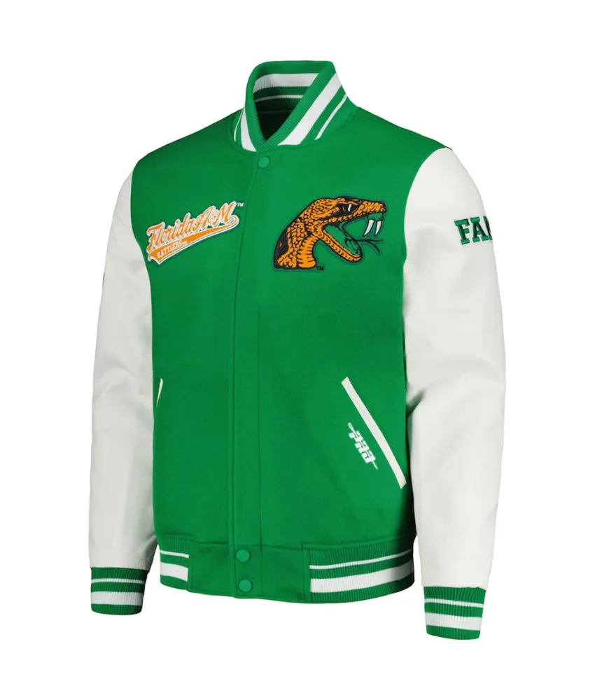 Florida A&M Rattlers Script Green and White Varsity Jacket 