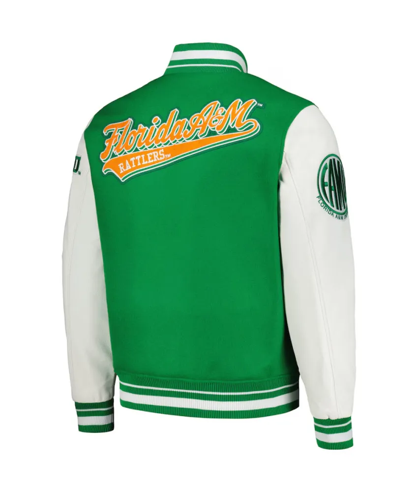 Florida A&M Rattlers Script Green and White Varsity Jacket 