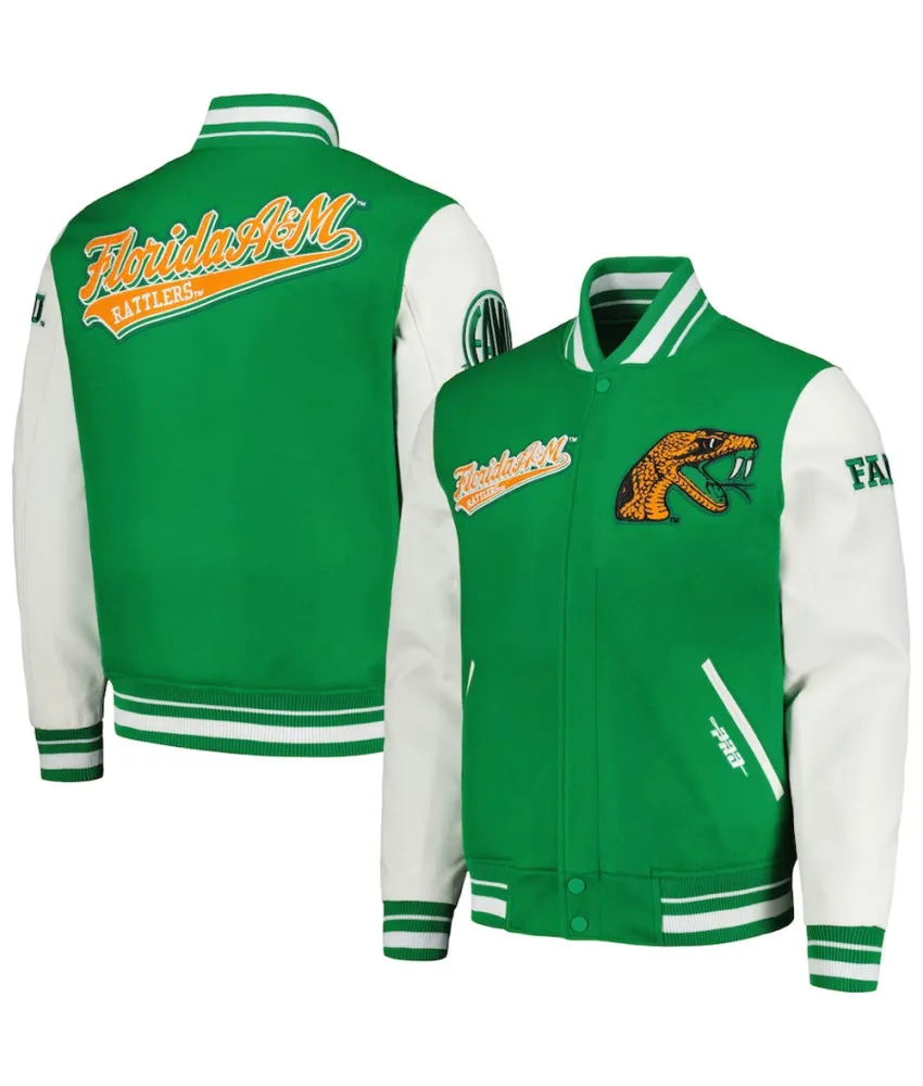 Florida A&M Rattlers Script Green and White Varsity Jacket 