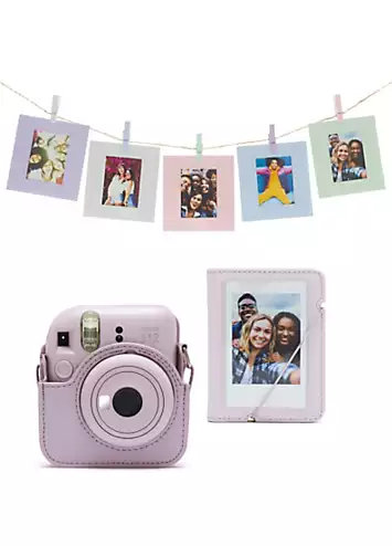 Fujifilm Instax Mini 12 Instant Camera with Case, Photo Album, Hanging Cards & Pegs - Lilac Purple | Kaleidoscope