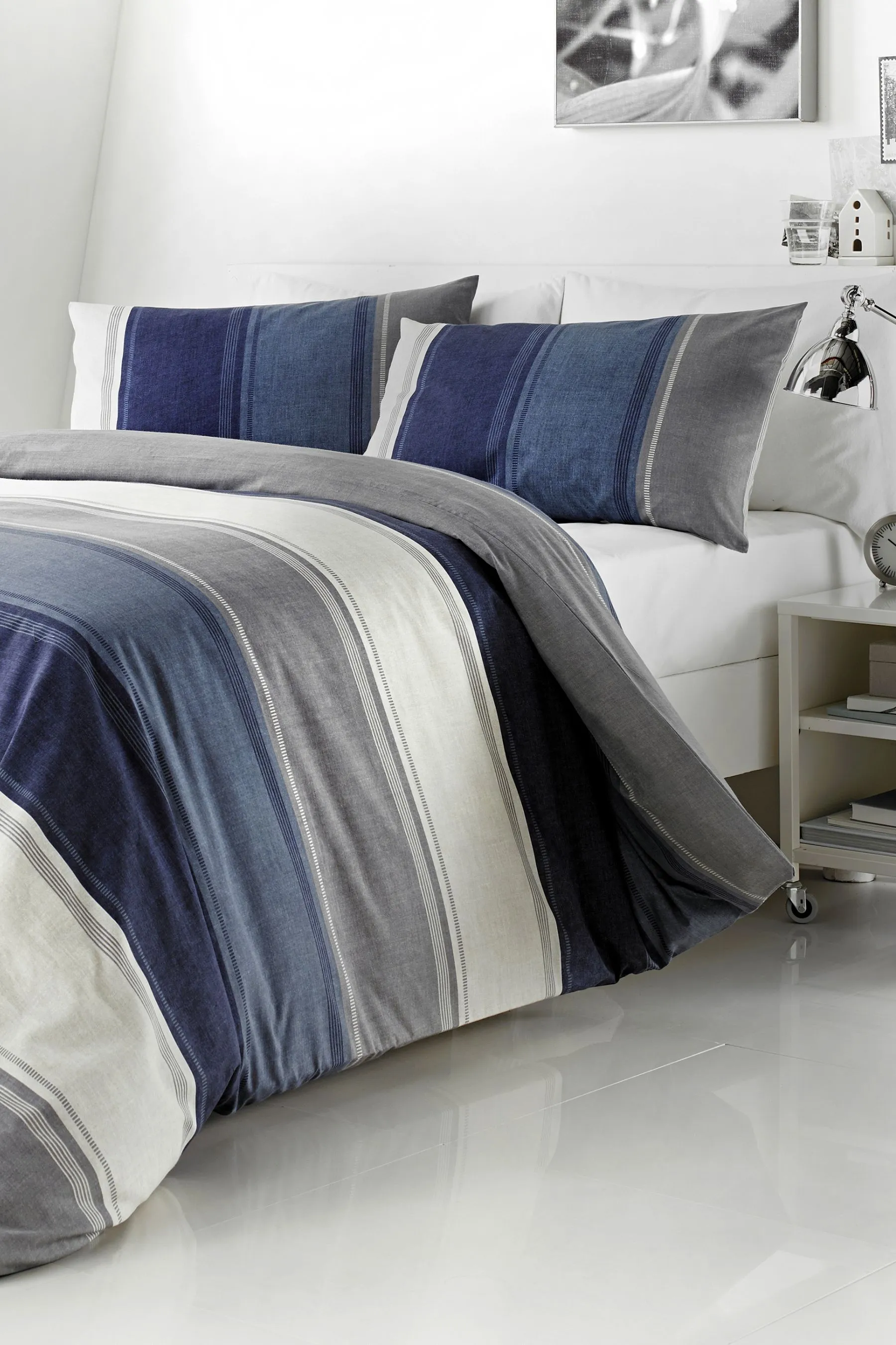 Fusion Blue/Beige Betley Duvet Cover and Pillowcase Set