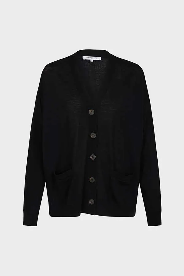 Gerard Darel LITZY BLACK LIGHT MERINO WOOL CARDIGAN