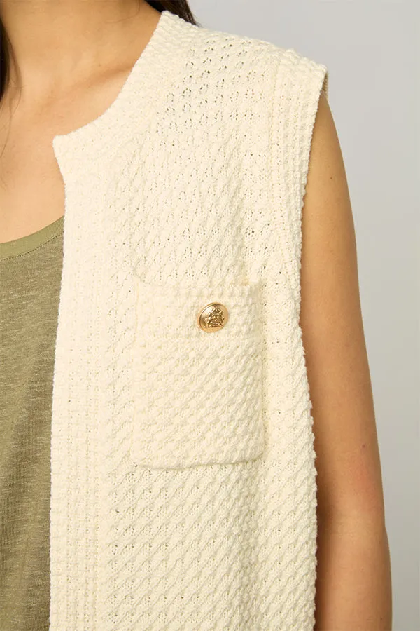 Gerard Darel LIZZIE LONG TWEED-EFFECT CROCHET SLEEVELESS CARDIGAN