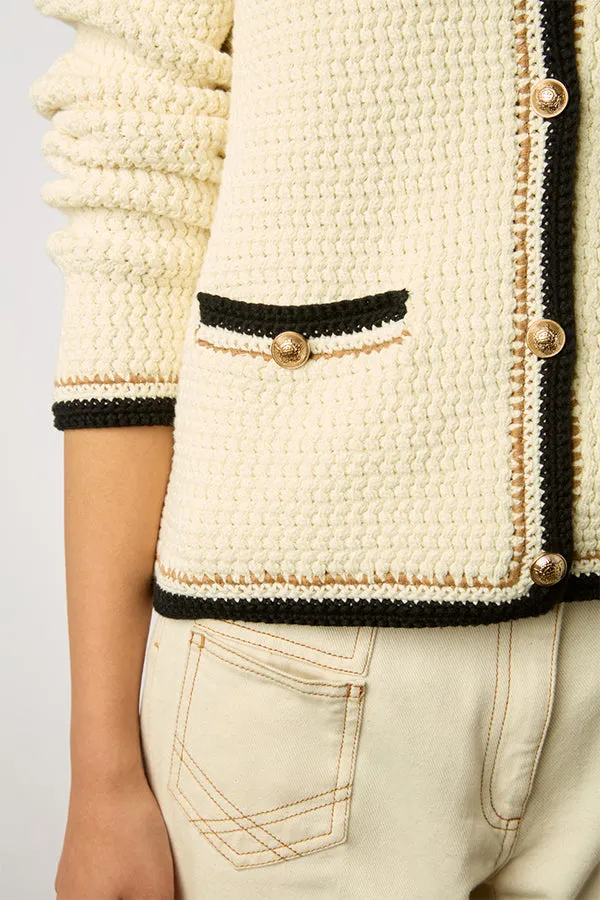 Gerard Darel LOEVE TWEED-EFFECT CROCHET CARDIGAN